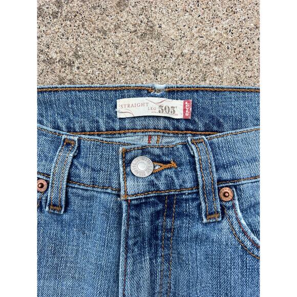 Levi Light Wash Blue Straight Leg 505 5-Pocket Zip Fly Patchwork Jeans Size 4M - Picture 5 of 8